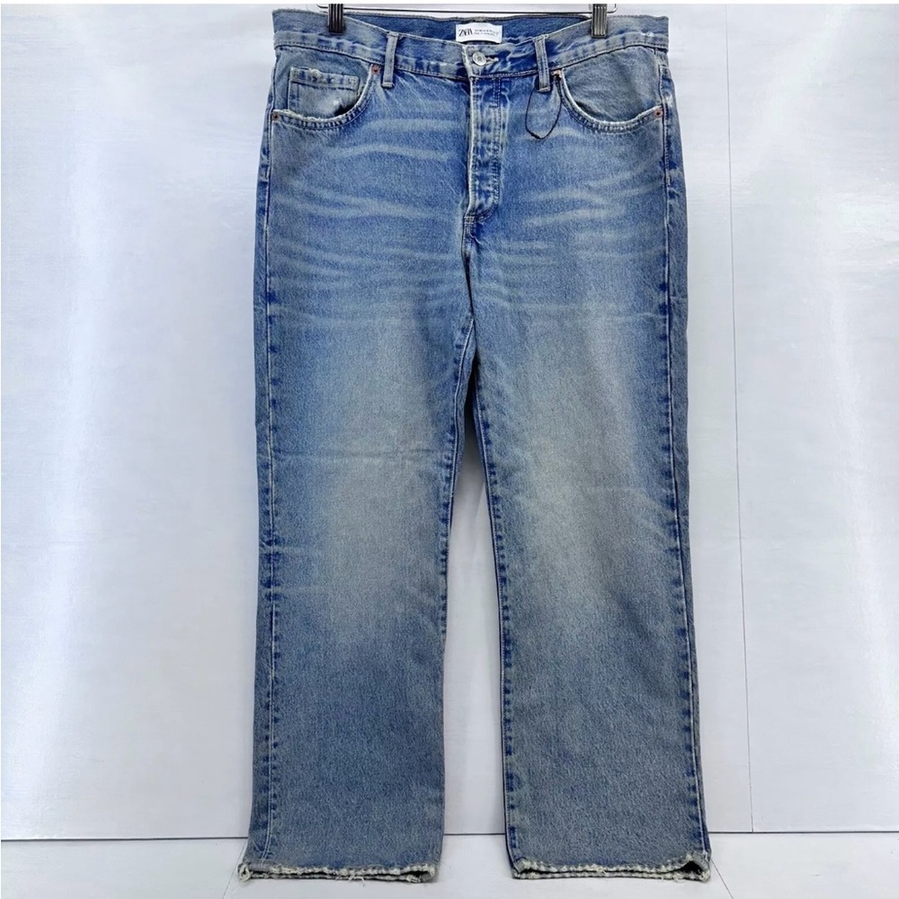 LAST CHANCE NWOT Zara Straight Leg high rise Button Fly Blue Cropped Jeans Sz 8